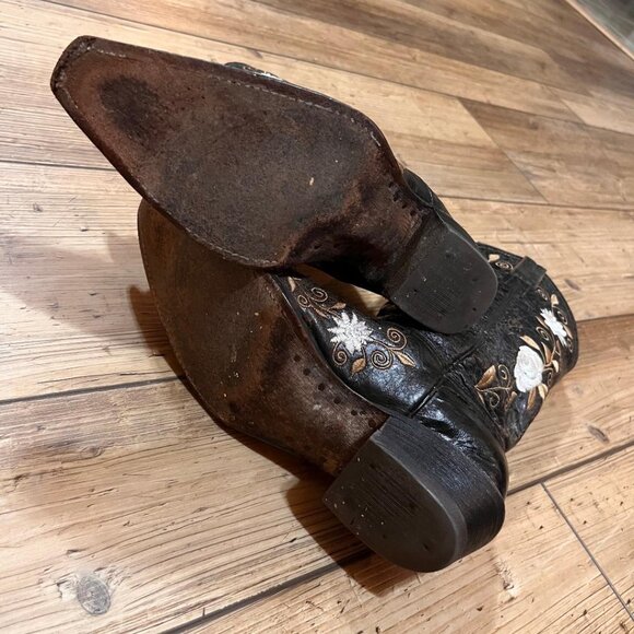 PECOS BILL Women's Cowboy Boots Sz 6.5 Brown with White Floral Embroidered NICE! - Picture 5 of 6